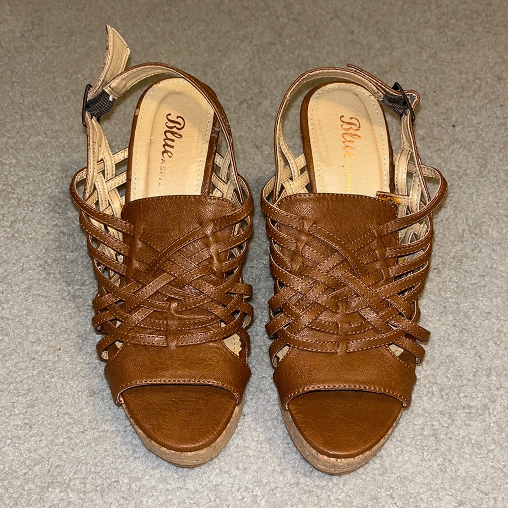 Blue Asphalt Brown Wedges